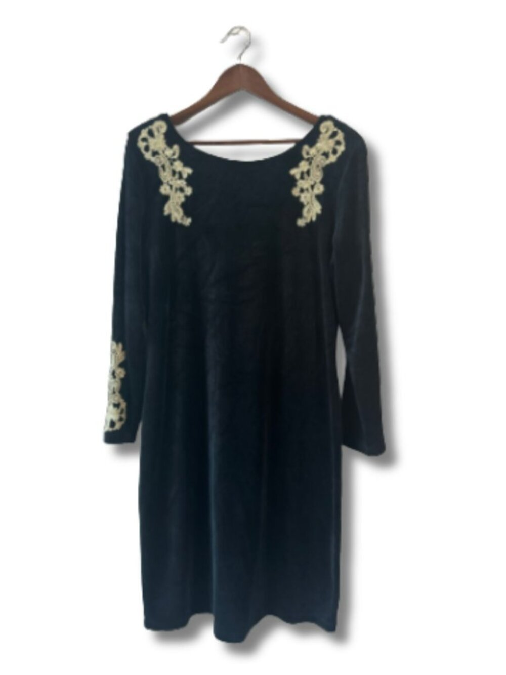 Monroe and Main Whimsygoth Velvet Shift Dress Lace Applique Black XL